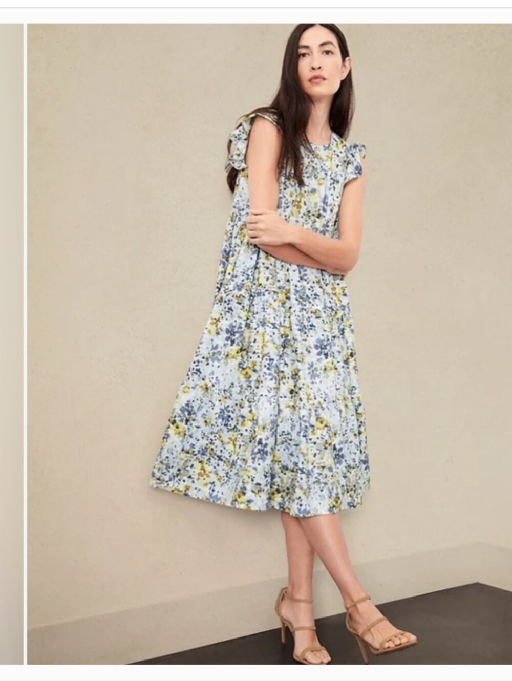 Banana Republic White & Moondust Tiered Poplin Dress Size XXS